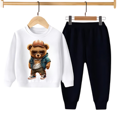 TEDDY BEAR IN CAP PRINTED SWEATSHIRT SET