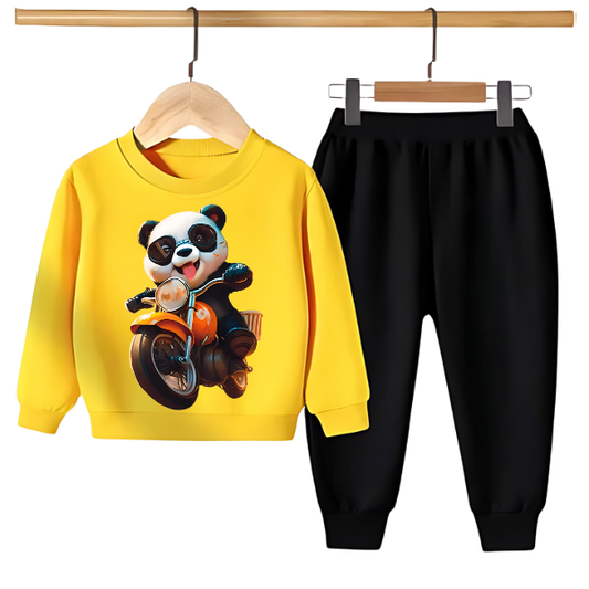 PANDA RIDE ON BIKE PRINTED SWEATSHIRT SET