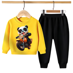 PANDA RIDE ON BIKE PRINTED SWEATSHIRT SET