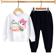 BABY CUTE CAT PRINTED SWEATSHIRT SET