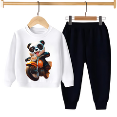 PANDA RIDE ON BIKE PRINTED SWEATSHIRT SET