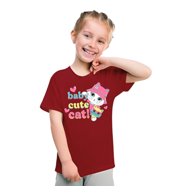 Baby Cat Printed T Shirt For Kids