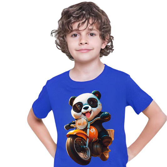 Panda Ride on Bike T Shirt For Kids