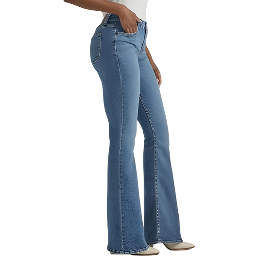 BELL BOTTOM STRETCHABLE MID RISE JEANS FOR WOMEN-  LIGHT BLUE