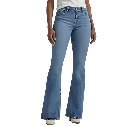 BELL BOTTOM STRETCHABLE MID RISE JEANS FOR WOMEN-  LIGHT BLUE