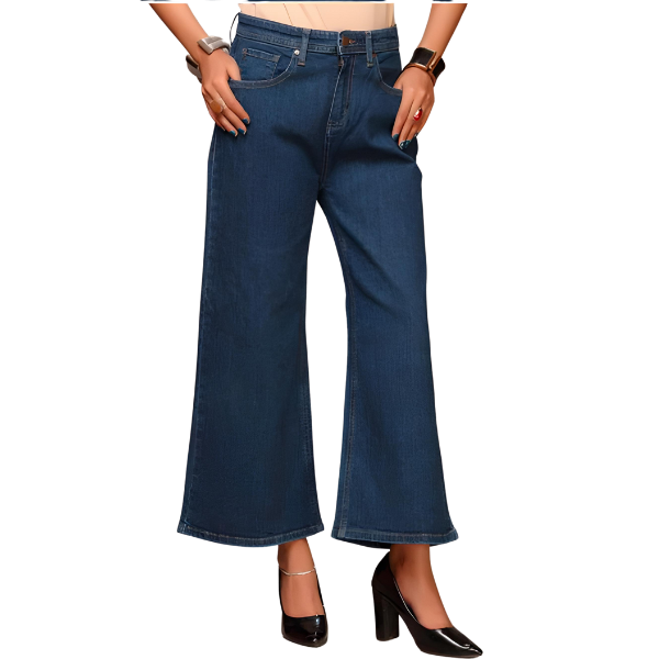 WIDE LEG STRETCHABLE JEANS FOR WOMEN- DARK BLUE