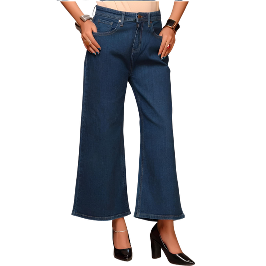 WIDE LEG STRETCHABLE JEANS FOR WOMEN- DARK BLUE