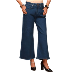 WIDE LEG STRETCHABLE JEANS FOR WOMEN- DARK BLUE