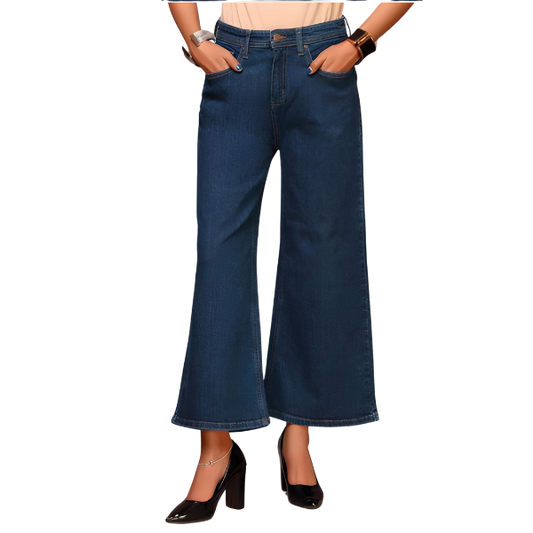 WIDE LEG STRETCHABLE JEANS FOR WOMEN- DARK BLUE