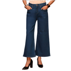 WIDE LEG STRETCHABLE JEANS FOR WOMEN- DARK BLUE