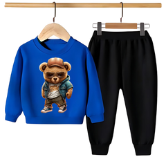 TEDDY BEAR IN CAP PRINTED SWEATSHIRT SET