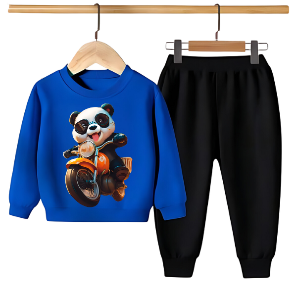 PANDA RIDE ON BIKE PRINTED SWEATSHIRT SET