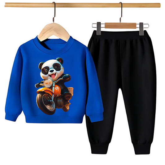 PANDA RIDE ON BIKE PRINTED SWEATSHIRT SET