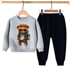 TEDDY BEAR IN CAP PRINTED SWEATSHIRT SET