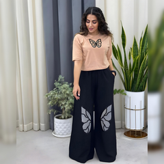 Butterfly printed crop tee and wide leg trouser set