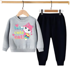 BABY CUTE CAT PRINTED SWEATSHIRT SET