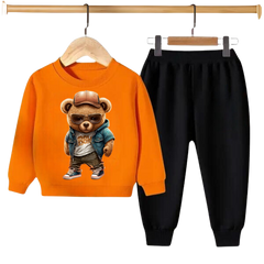 TEDDY BEAR IN CAP PRINTED SWEATSHIRT SET