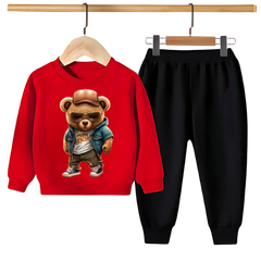 TEDDY BEAR IN CAP PRINTED SWEATSHIRT SET