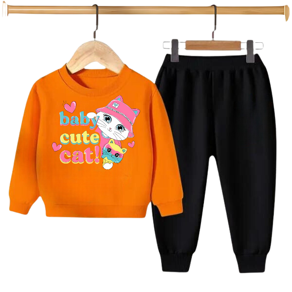 BABY CUTE CAT PRINTED SWEATSHIRT SET