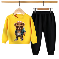 TEDDY BEAR IN CAP PRINTED SWEATSHIRT SET