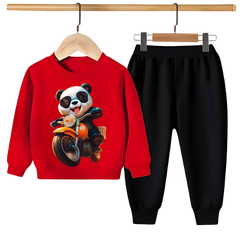 PANDA RIDE ON BIKE PRINTED SWEATSHIRT SET