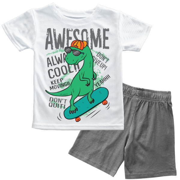 Awesome Dino White Shirt with Grey Short Set