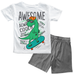 Awesome Dino White Shirt with Grey Short Set