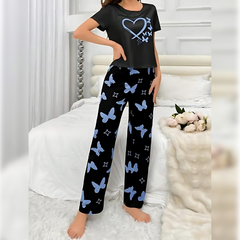 Heart Butterflies Printed Nightsuit Pajama Set