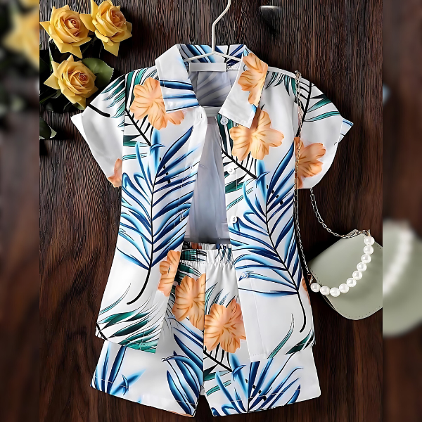 SHORT SLEEVES FLORAL PRINTED SHIRT & SHORT SET