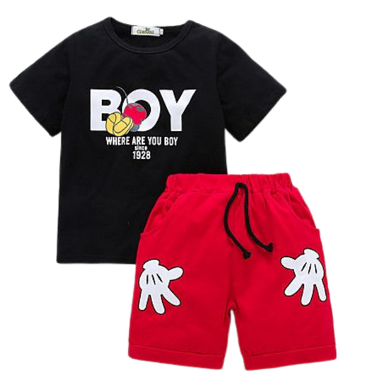 BOY Black Shirt with Red Short Set