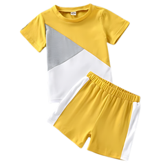 YELLOW PANEL SHORT SLEEVE SET KIDS WEAR