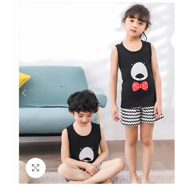 BLACK SANDO SHORT SLEEVE SET KIDS WEAR