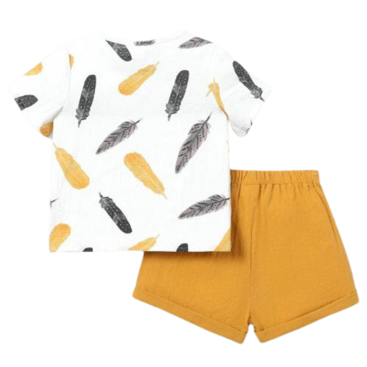 FEATHER PRINTED SHORT SLEEVE SET KIDS WEAR