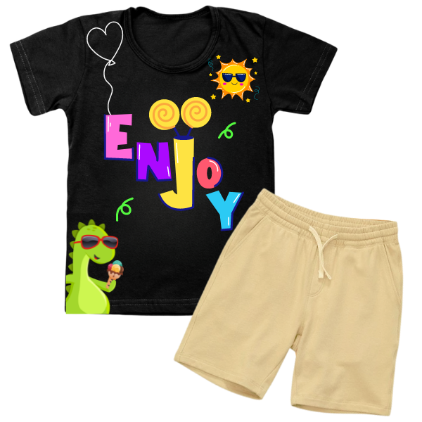 Enjoy Black Shirt with KHAKI Short Set