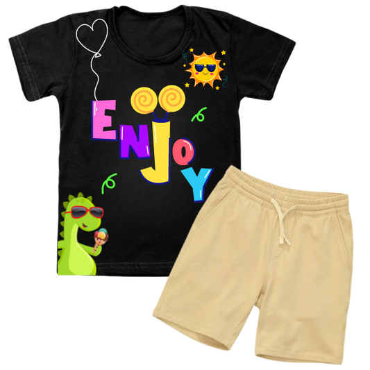 Enjoy Black Shirt with KHAKI Short Set