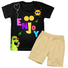 Enjoy Black Shirt with KHAKI Short Set