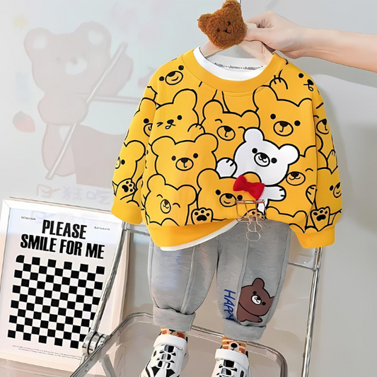 HAPPY BEAR PRINTED KIDS SWEATSHIRT SET