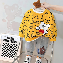 HAPPY BEAR PRINTED KIDS SWEATSHIRT SET