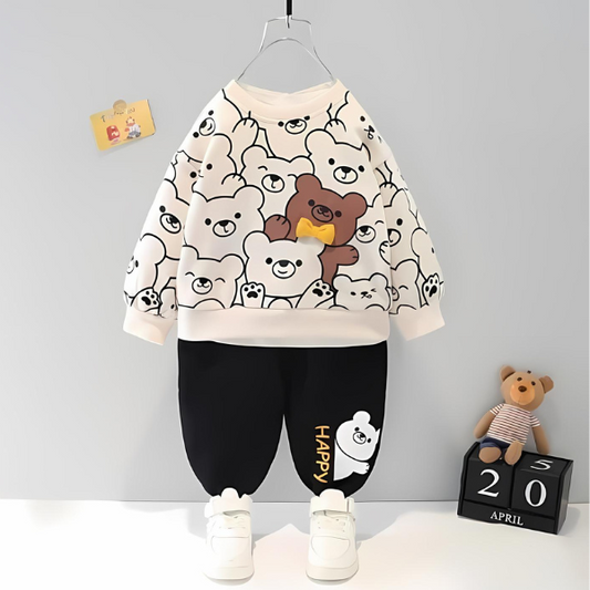 HAPPY BEAR PRINTED KIDS SWEATSHIRT SET