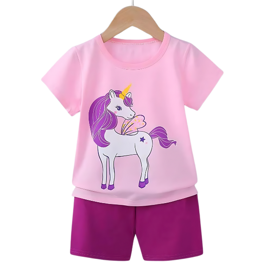 Pink Unicorn Printed Kids Short Sleeve Kids Wear