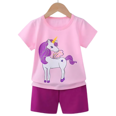 Pink Unicorn Printed Kids Short Sleeve Kids Wear