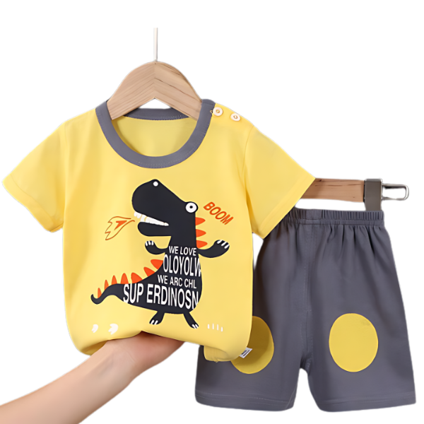 Yellow Boom Dino Printed Kids Short Sleeve Kids Wear