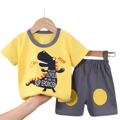 Yellow Boom Dino Printed Kids Short Sleeve Kids Wear