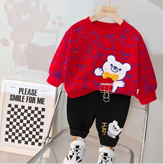 HAPPY BEAR PRINTED KIDS SWEATSHIRT SET