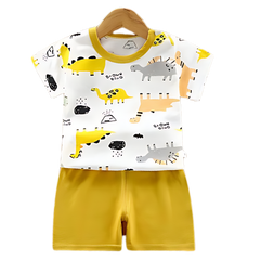 BROWN DINO SHORT SLEEVE SET KIDS WEAR