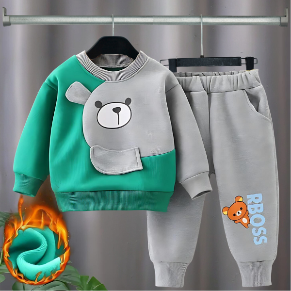 BOSS BEAR PRINTED KIDS SWEATSHIRT SET