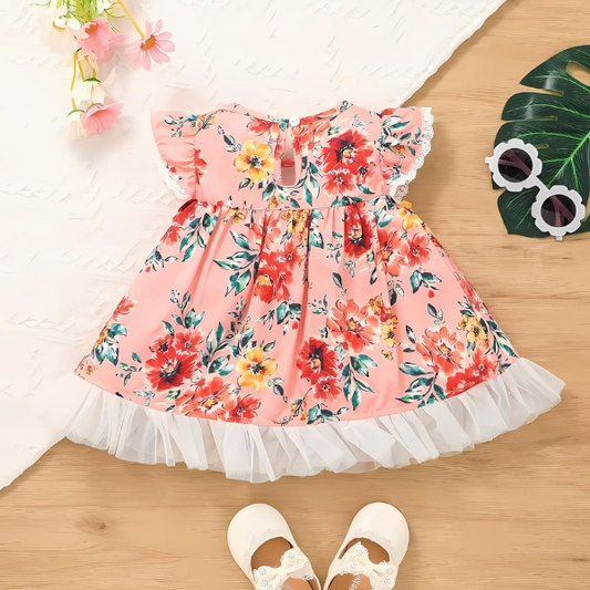 ALL OVER FLORAL PRINTED LACE FROCK