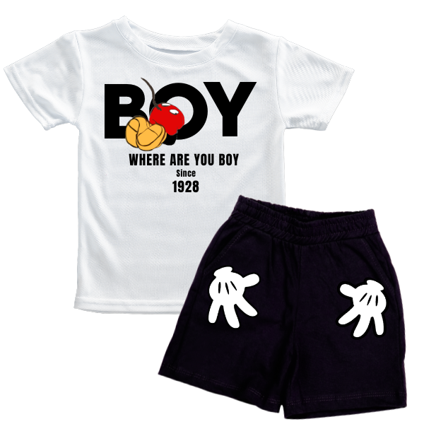 BOY White Shirt with Black Short Set