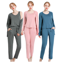 Long Sleeve Women Night Suit PJ Set 3 Pieces - AL TAQWA