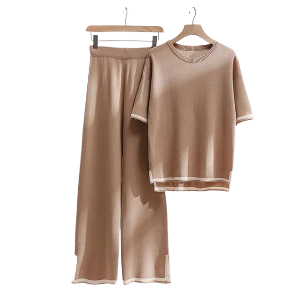 Slit Short Sleeve T-shirts and High Waist Wide Leg Pants - AL TAQWA